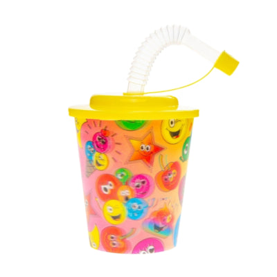 3D-Becher mit Strohhalm-Smileys 250 ml | 24 Stück