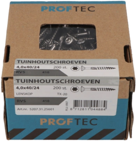Proftec Gartenholzschraube Edelstahl-410 LK + Schneidspitze Torx TX20 4,0x50 30 | 200 Stück - 5207.31.25901
