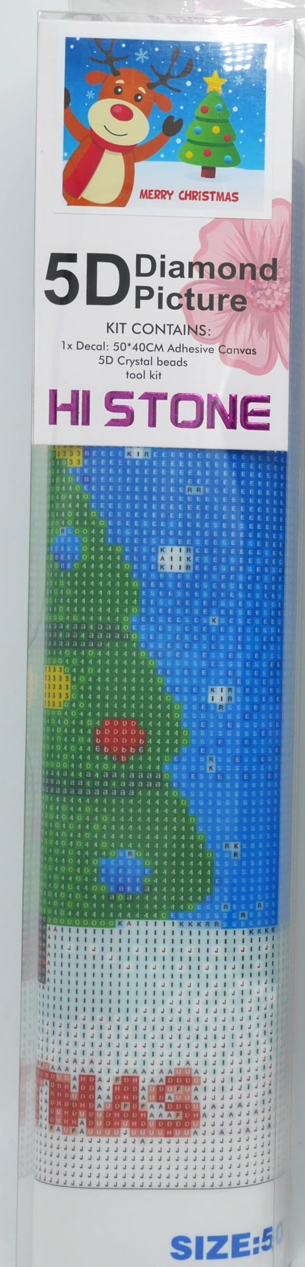Jonotoys Diamantgemälde – Frohe Weihnachten, Rentier und Baum – 40 x 50 cm