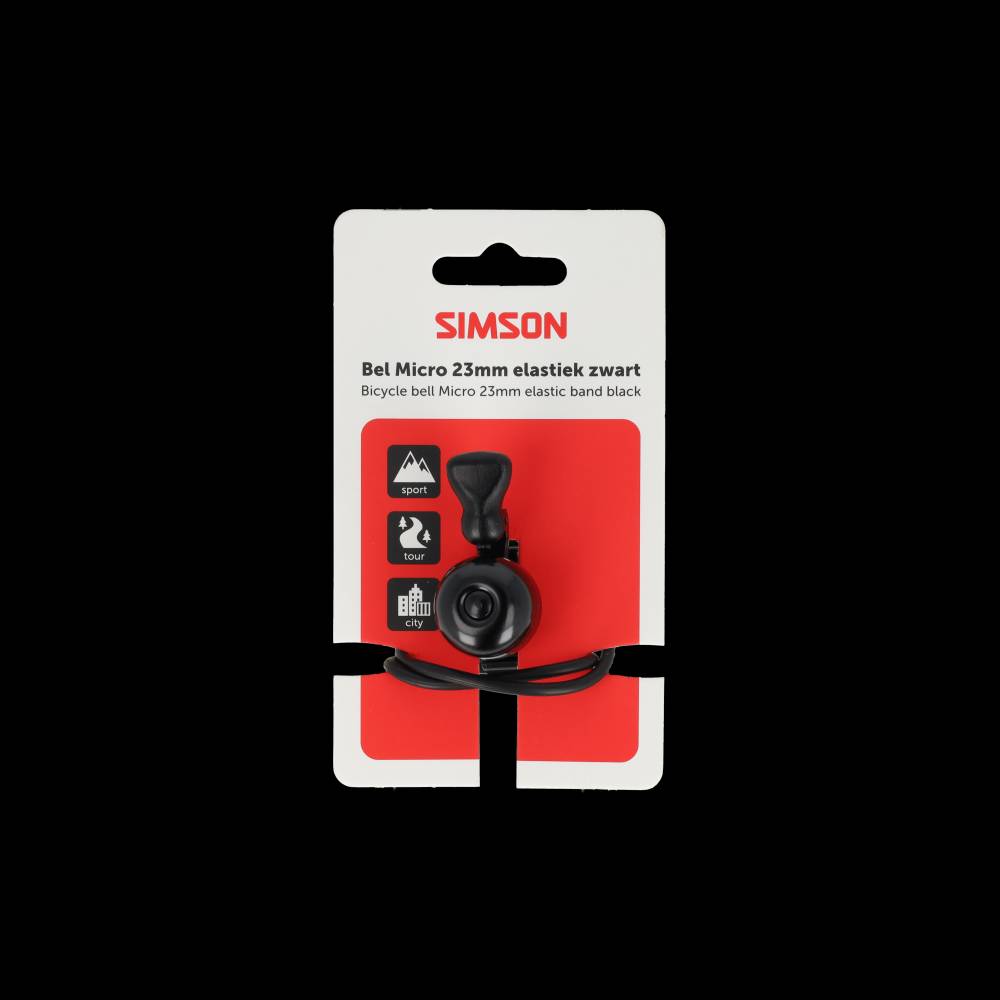 Simson fietsbel micro 23mm rubber elastiek bevestiging zwart