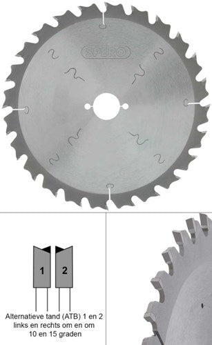 Spero 230mm hout tct zaagblad 24 tands - asgat 30mm - spw-230-24-30