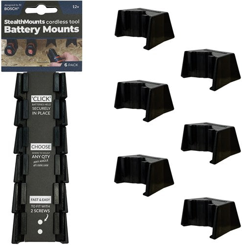 Stealthmounts bm-bo108-blk-6 Batteriehalter für Bosch 10,8 12 V | schwarz | 6er-Pack – bm-bo108-blk-6