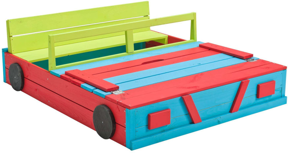 Schwingendes Sandbox -Auto 120 x 100 x 20 cm Holz blau grün rot