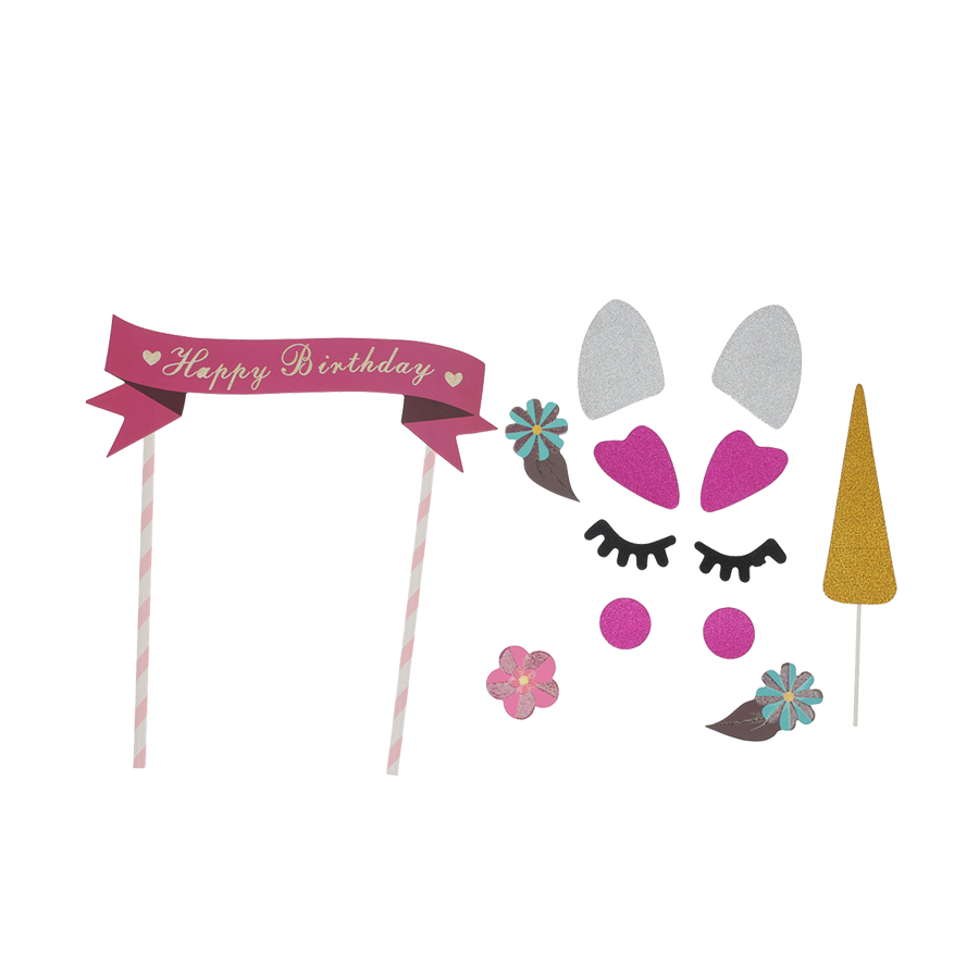 Taartdecoratie set eenhoorn 24-delig