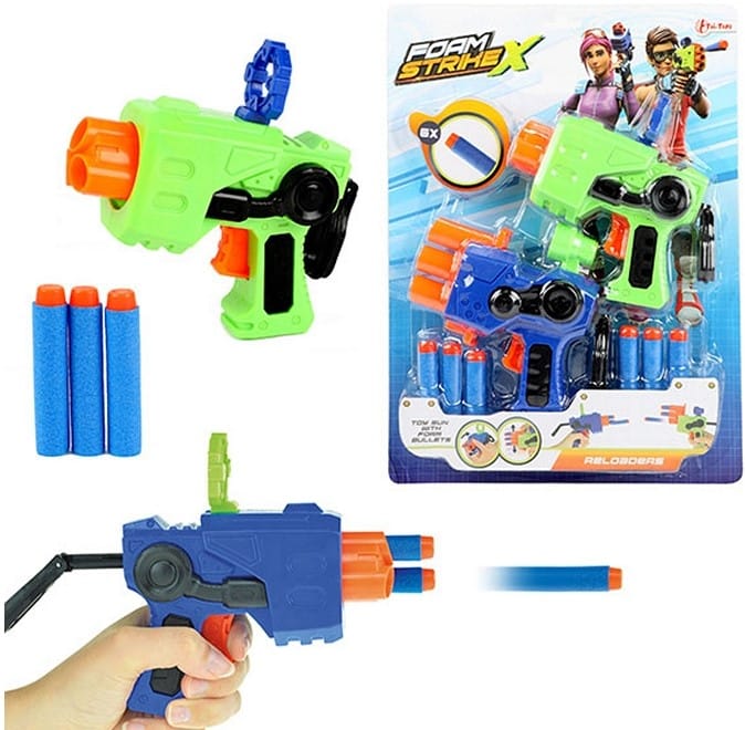 Toi-toys die Nachlade-Spielzeugpistole mit Schaumstoffpfeilen, 2 Stück in einer Packung