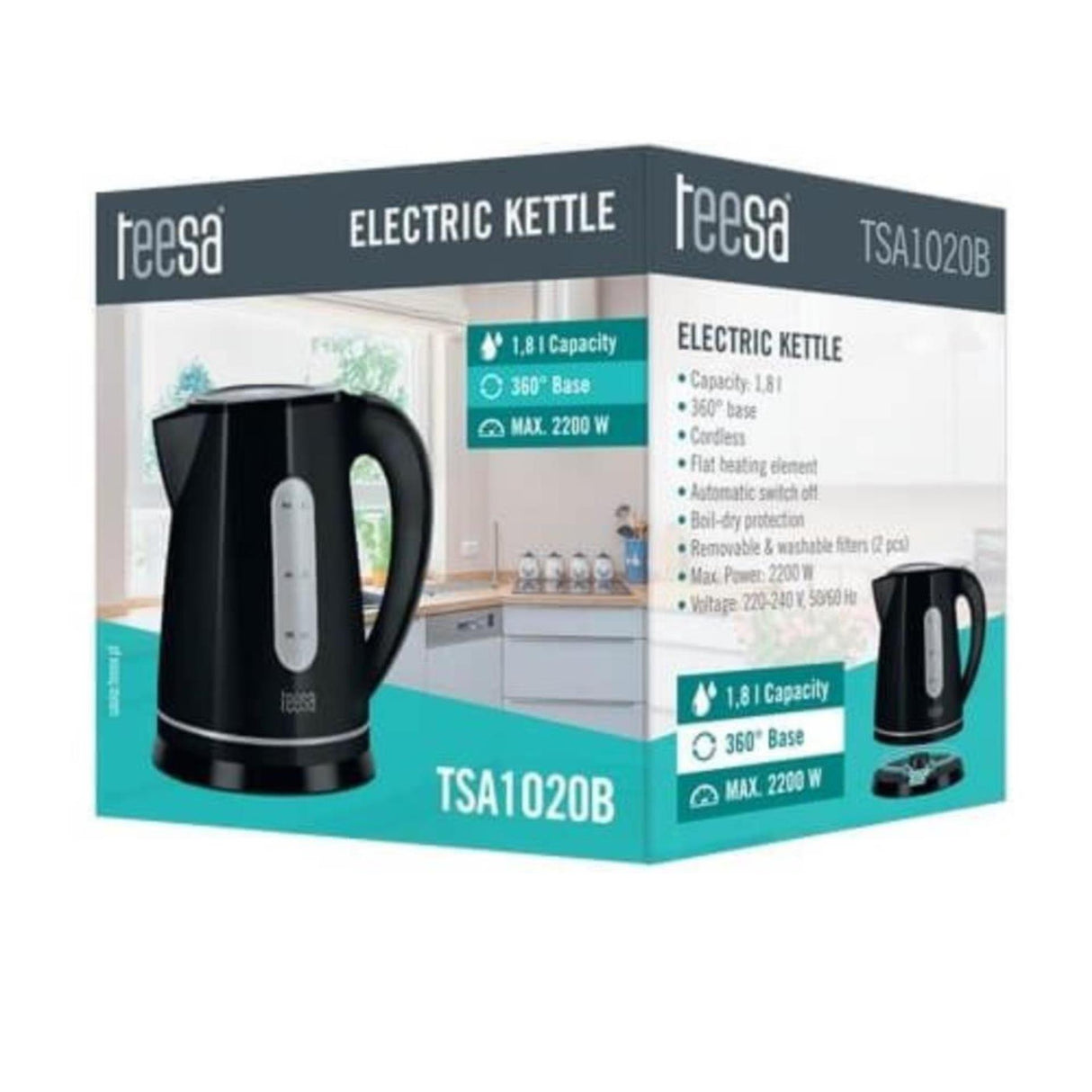 Teesa Wasserkocher, kabellos und leise, 1,8l schwarz