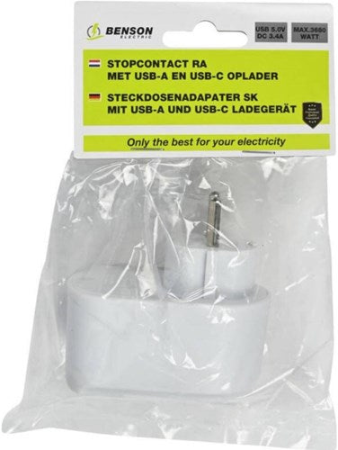 Enzo usb + usb-c lader wit met randaarde adapter 17w - 9540141
