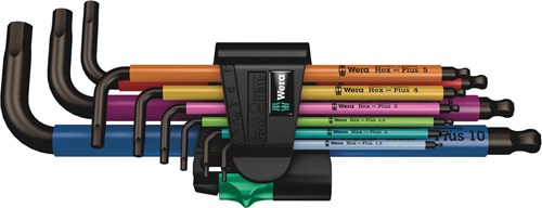 Wera 05073593001 950 spkl 9 sm n sb 9-teiliger Sechskant-Plus-Mehrfarben-Inbusschlüssel – 1,5–10 mm