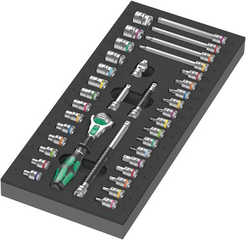 Wera Moosgummi-Einlage 8000 A Zyklop Set 1 Werkzeugset (schwarzgrau, Ratschen- und Steckschlüsselsatz, in Moosgummi-Einlage für Werkstattwagen)