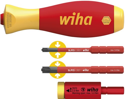Wiha 41477 | Drehmoment-Set EasyTorque-Adapter elektrisch | mit slimvario®-Halterung und slimbits sl pz | 4-teilig - 41477