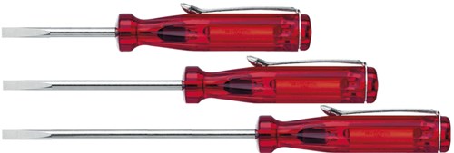 Wiha 5003 kleiner Schraubendreher, Schlitzkopf, transparent rot, mit Clip 3,0 mm x 80 mm - 01539