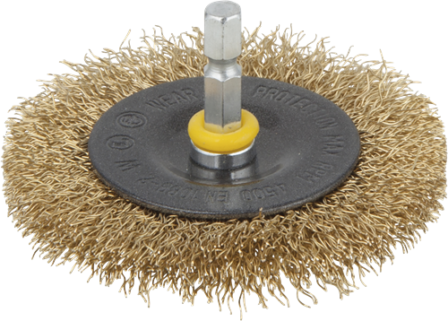 Wolfcraft Drahtbürste | Messing | 6-seitiger Schaft | ø75 x 10 mm | 1 Stück - 2110000