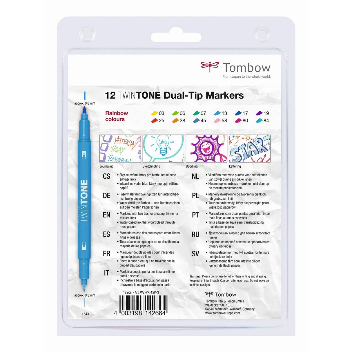 Tombow • Twintone Dual-Tip Marker-Set Regenbogenfarben 12tlg