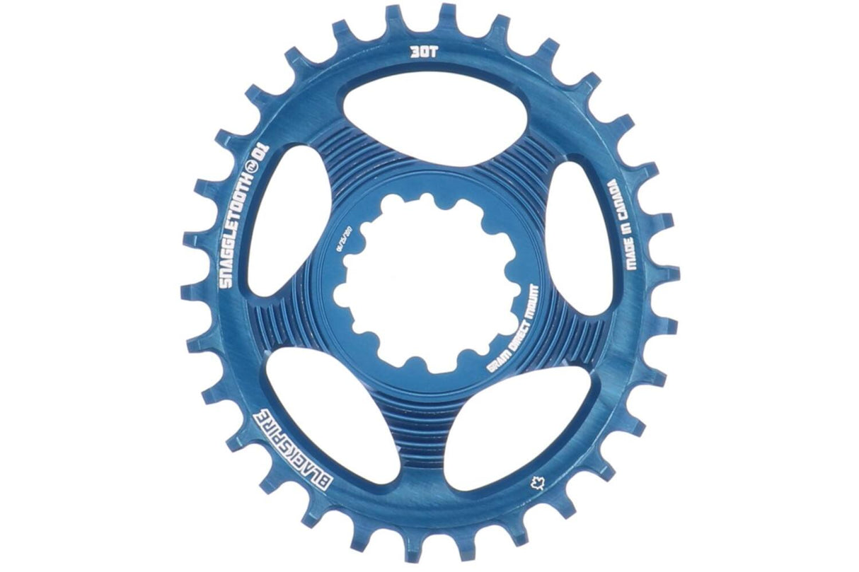 Schwarzklappkettenblatt Snoggletooth Oval Sram Spline 30 6mm Offset Blau