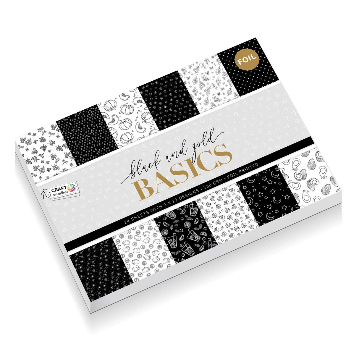 Kreative Handwerksgruppe Craft Cardon mit Folie, 24 Fellings Schwarz -Gold -Grundlagen