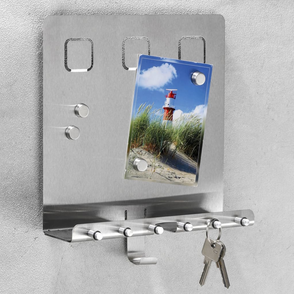 Hi Hi Memobord mit Schlüsselhaltern 28,5 x 25 x 8 cm Silberfarbe