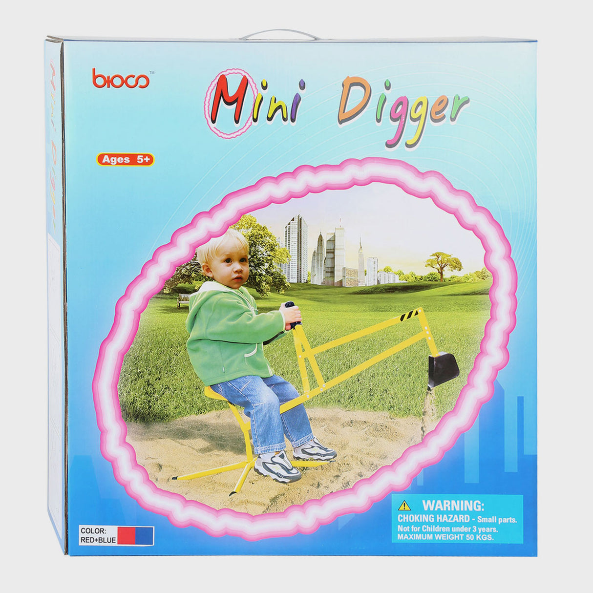 Kleiner Fußmetall -Bagger blau rot