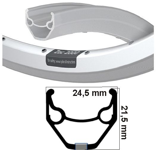 Ryde Velg Zac 2000 Silber 28 36 Löcher 14g Etro 622