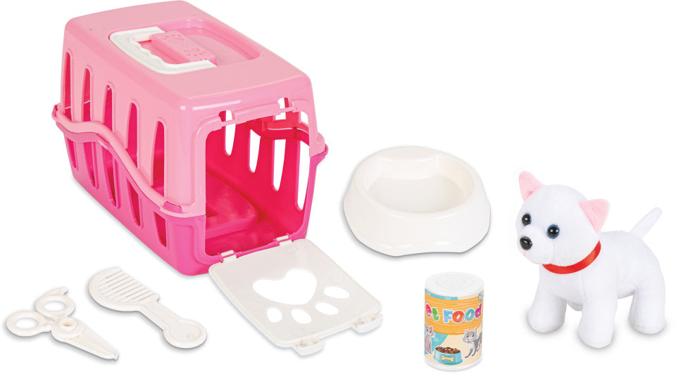 Pilsan kuschelige Katze mit Pflegehe Reisenkorb rosa weiß