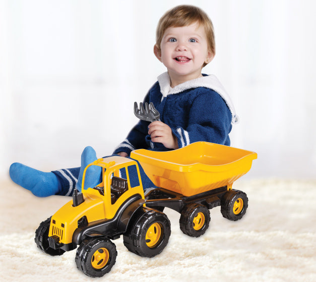 Pilsan-Traktor mit Anhänger gelb schwarzer 4-teiliger Anhänger