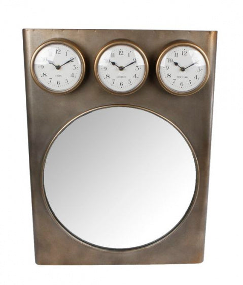 Geschenke Amsterdam Spiegel mit Uhr Tim 70 x 52 cm Stahlbronze