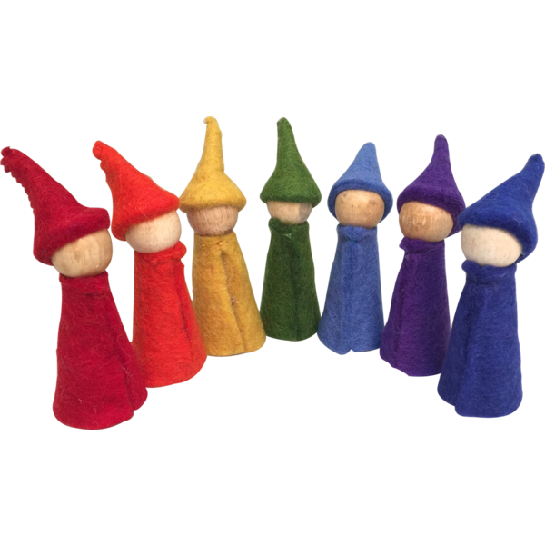 Papoose -Spielzeug Papoose -Spielzeug Regenbogennomes 7 Holzkörper