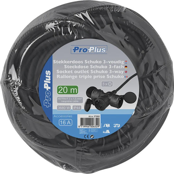 Proplus-Verlängerungskabel schuko 3-fach 20 Meter 3x1,5 mm² Schwarz