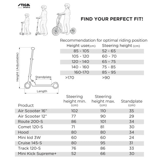 Stiga Sport Air Scooter 16 Zoll Autoped Stief Silber