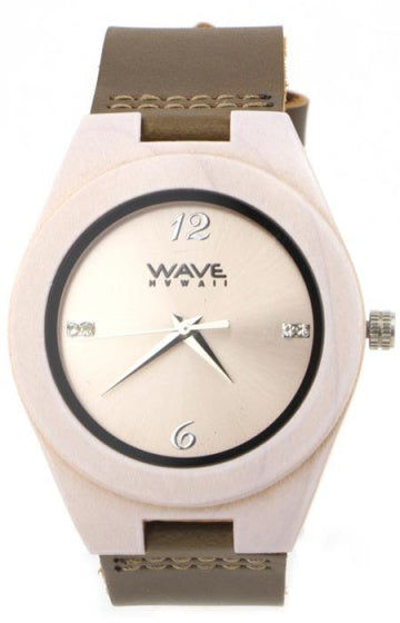Wave Hawaii Watch Citizen Miyota Männer 4 cm Holz Leder weiß braun