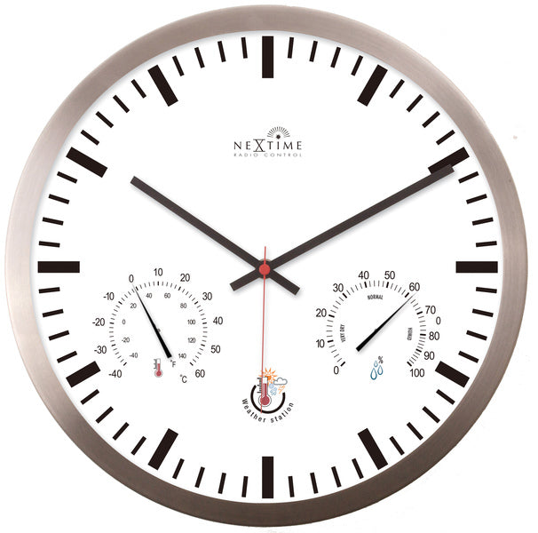 Nextime ne-90513wi Wanduhr + Wetterstation 25cm weiß RC Aluminium