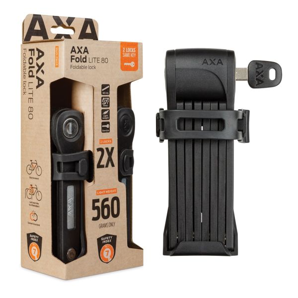 Axa Faltschloss Fold 80 Lite Duo Pack mit identischen Schlüsseln – Schwarz
