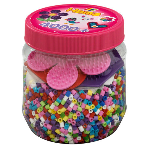 Hama Bügelperlen Tonne 4000 Stück + 3 Teller rosa