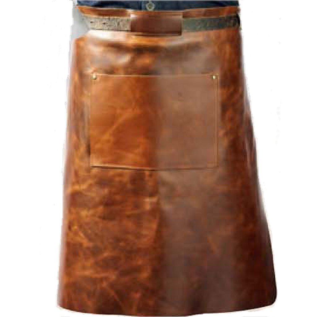 Vitello Grillschürze aus Leder mit Tasche, 60 cm lang, dunkelbraun