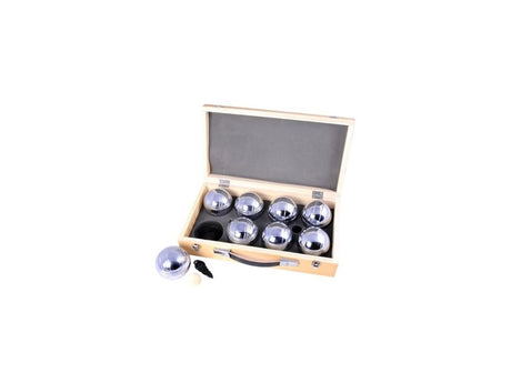 Engelhart Metall-Jeu de Boules – 8 Kugeln in Holzkiste – Luxus-Set – Pétanque – Boule – Metallkugeln – passend für jeden Jeu de Boules-Platz – Langfeld