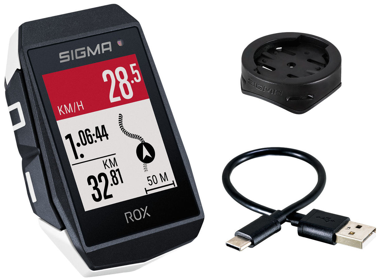 Sigma Rox 11.1 EVO GPS ZW White Standard Lenkhalter + USB-C Ladungskabel