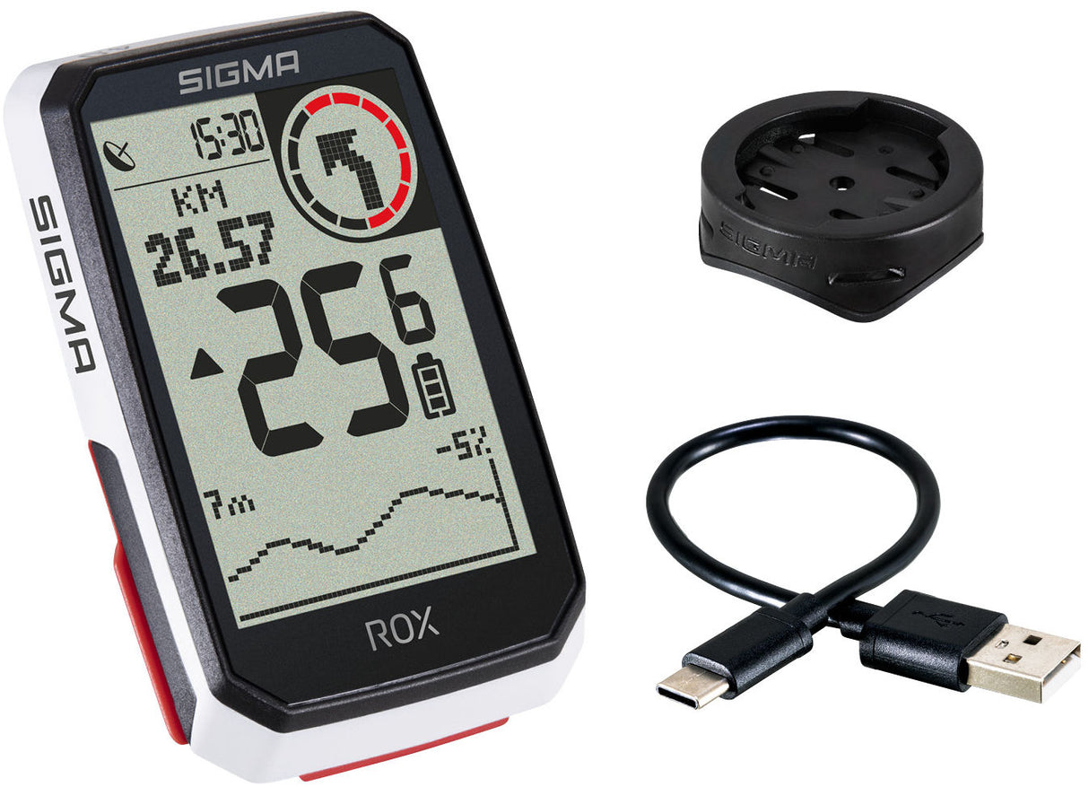 Sigma ROX 4.0 GPS SW White Standard Porta dello sterzo + Cavo di ricarica USB-C