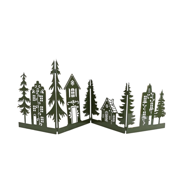 Decoratie shutter xmas house tree s groen metaal 122x0,5x40cm
