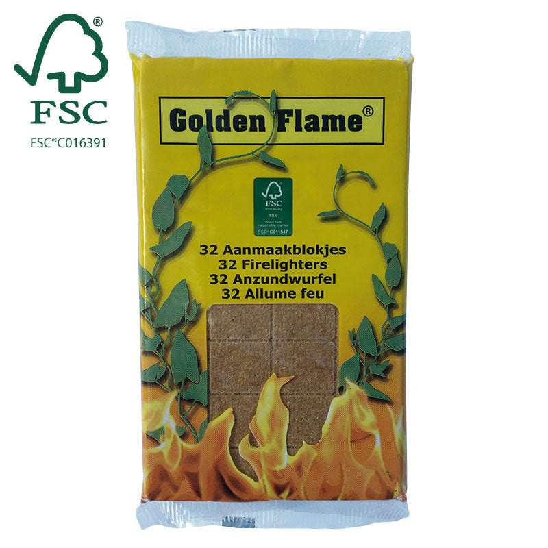 Feueranzünder mit goldener Flamme, braun, 32 Stück