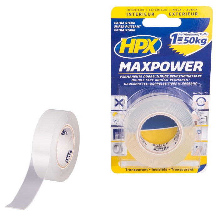 Hpx Products doppelseitiges Klebeband Maxpower transparent 19 mm x 5 m