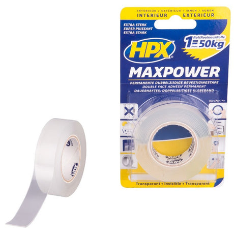 Hpx Products doppelseitiges Klebeband Maxpower transparent 19 mm x 5 m