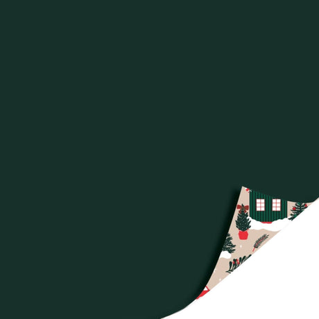 Kassaplan coated cadeaupapier dubbelzijdig 50cm 100m winter houses groen