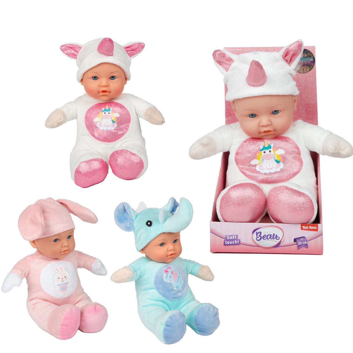 Toi-toys Beau weiche Babypuppe im Tierkostüm, 31 cm