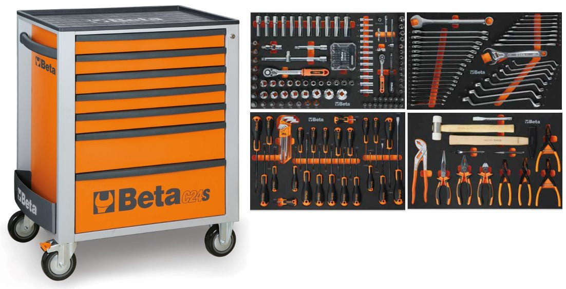 Beta-Werkzeugtrolley 7 Schubladen Orange inkl