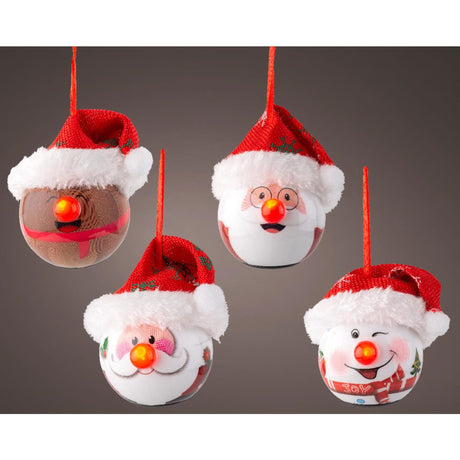 Lumineo kerstbal met kerstmuts led 7x6,6x7,5cm 4 assorti