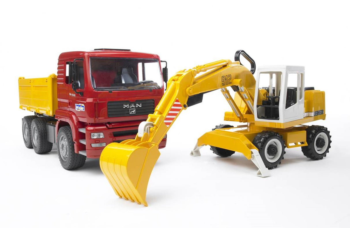 BRUDER AUTO TRUCK MAN TGA mit Liebherr Bagger