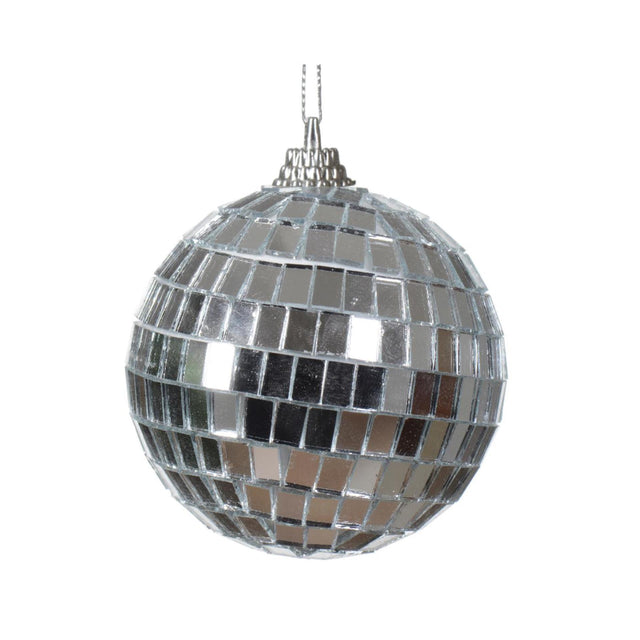 Decoris Weihnachtskugel, Discokugel aus Kunststoff, silberfarben, Durchmesser 6 cm