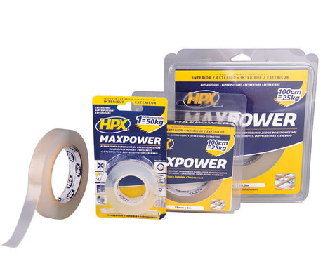 Hpx Products doppelseitiges Klebeband Maxpower transparent 19 mm x 5 m