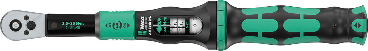 Wera Click-Torque Lock a 5 r l Drehmomentschlüssel, 1 4 (2,5–25 Nm)