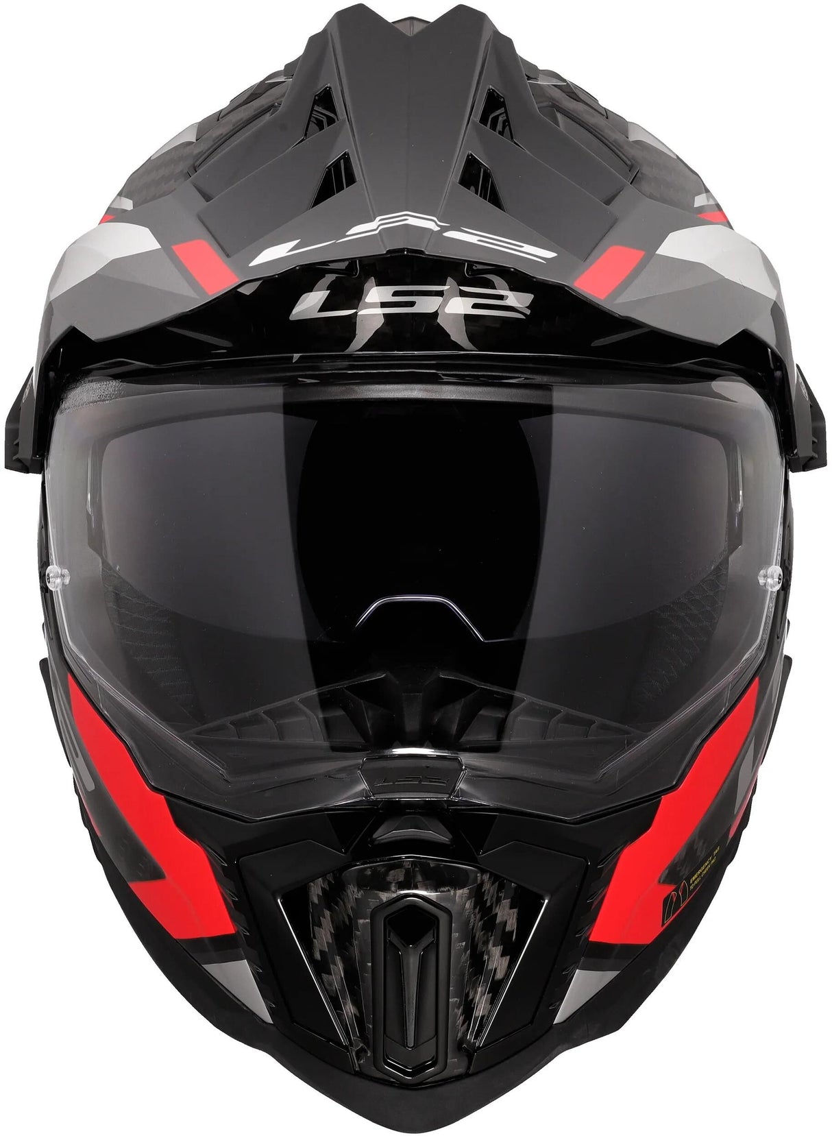 Ls2 Enduro-Helm MX701 Explorer Carbon Frontier II, interne Sonnenblende, abnehmbar, waschbar, hypoallergen und atmungsaktiv, verstärkter Kinnriemen, Rettungswangenpolster, Doppel-D-Futter Helm MX701 Expl. car.fr.ii l rot schwarz