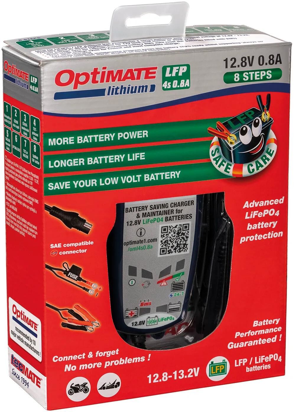 Tecmate Batterieladegerät Optimum Lithium 4s 0,8a. Optimiertes 4s Ladegerät Lithium 0,8a